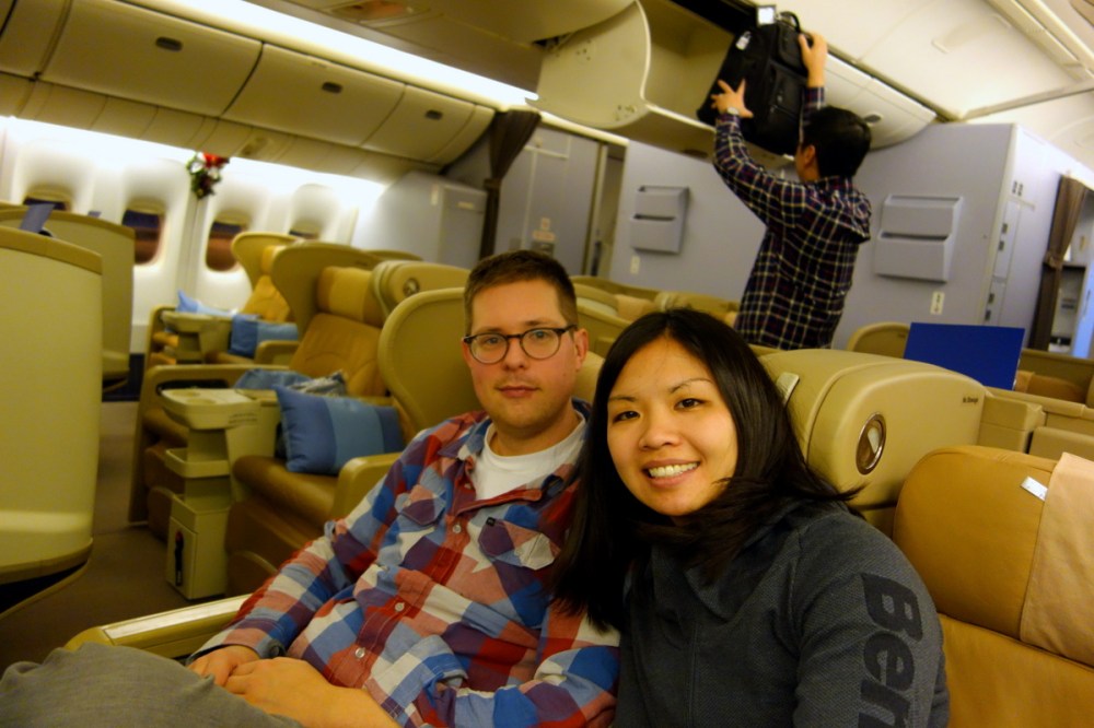 Looking a little tired, but still happy in our big comfy seats!